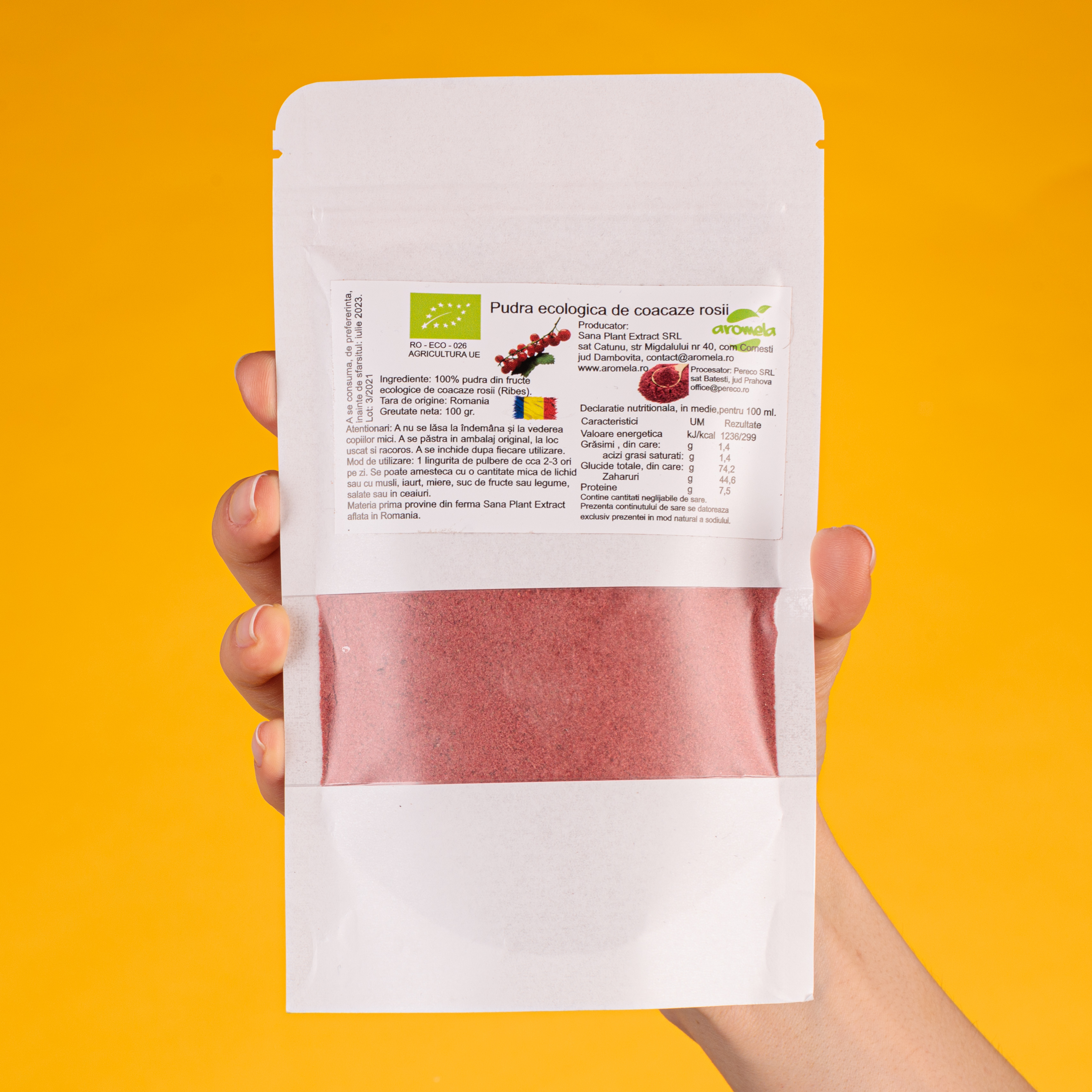 Pudra de coacaze rosii, certificata ecologic, 100 gr